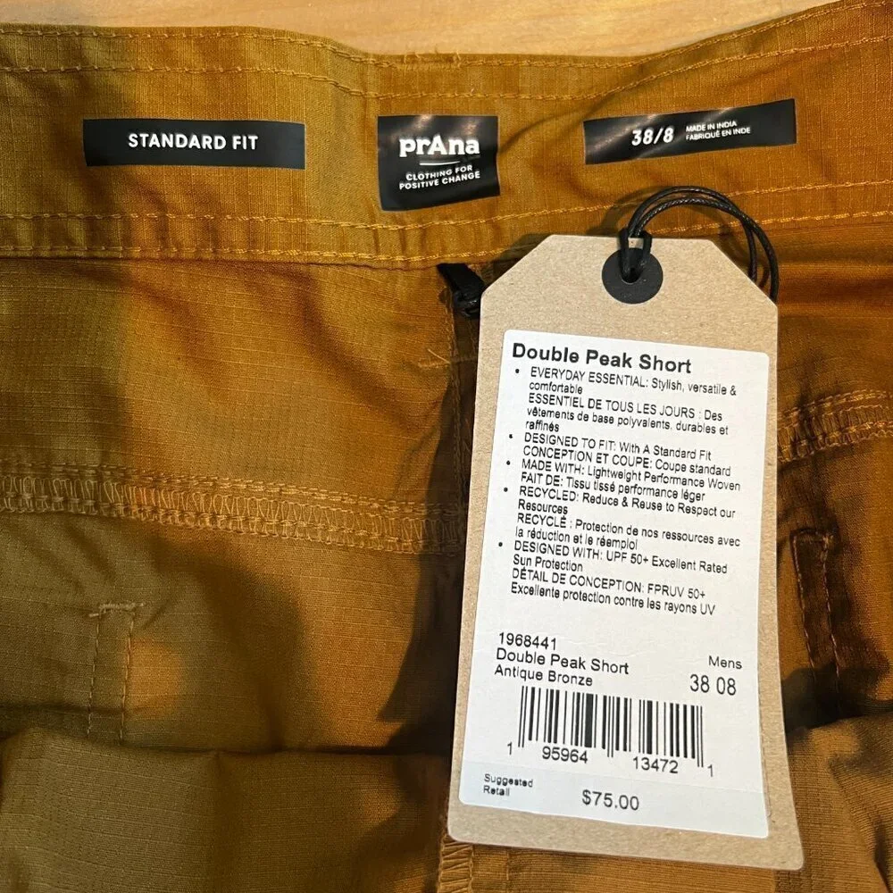 prAna Men's Double Peak Hiking Trail Short ANTIQUE BRONZE